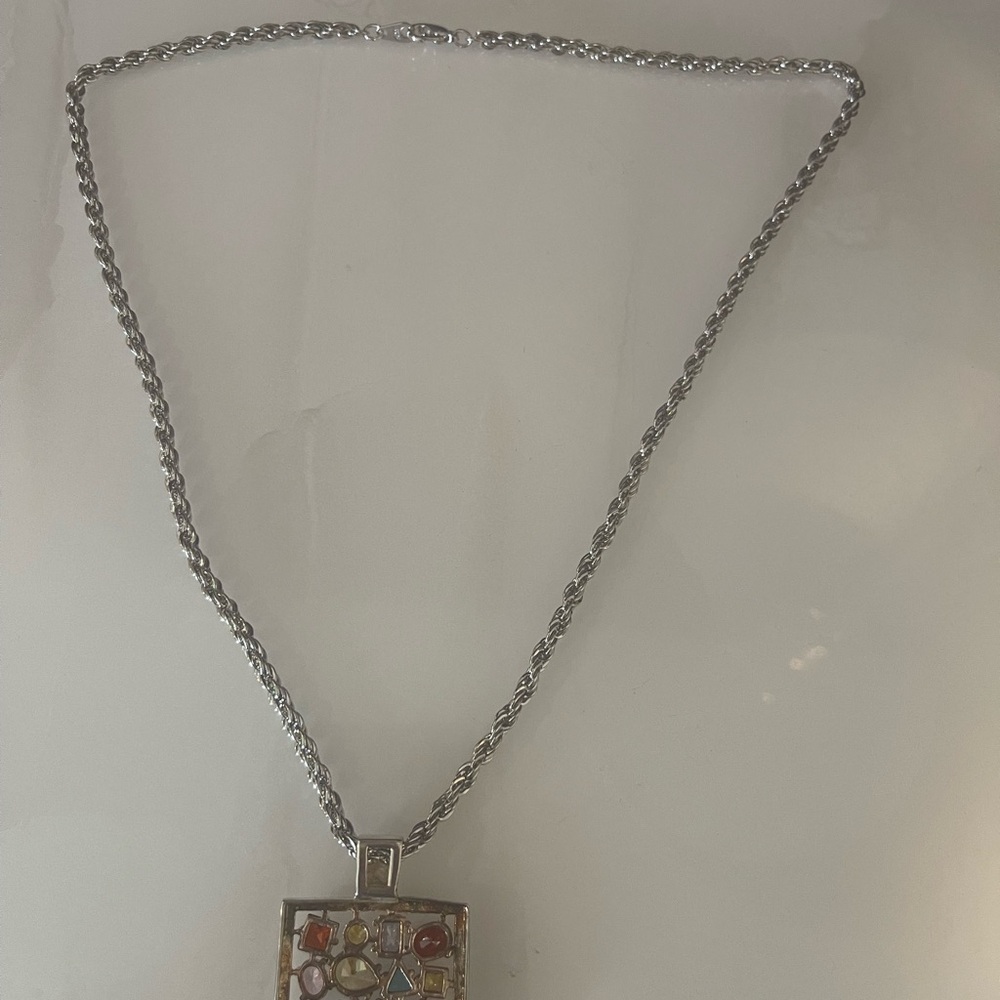 Beautiful Multicolored, Gemstone Square Pendant W… - image 4